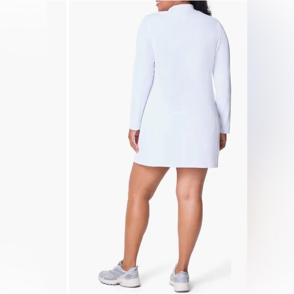 SPANX Contour Rib Long Sleeve Zip Front Dress in Vivid White Long Sleeve Size 1X - Picture 2 of 10